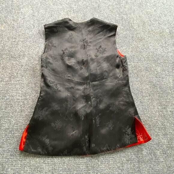 VTG Peony Brand Chinese Vest Womens M Reversible Red Black Floral Frog Closure - Picture 12 of 13